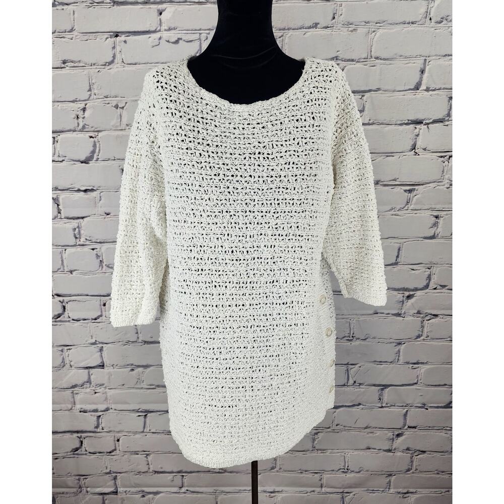 J Jill Sweater Womens L Open Knit minimalist beachy coastal Boho Prairie cottage